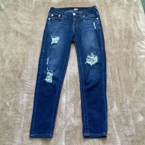True Religion Women’s Dark Blue Distressed Skinny Jeans